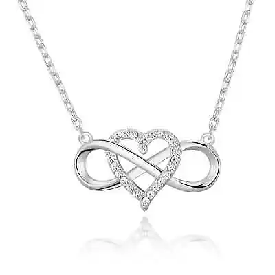 £8.99 • Buy Silver Plated Infinity Heart Necklace Created With Zircondia® Crystals
