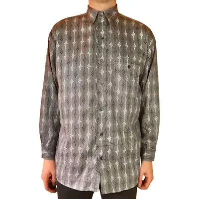 Men’s Vintage 90’s Shirt Pattern Long Sleeve Grey Size Extra Large XL • £17