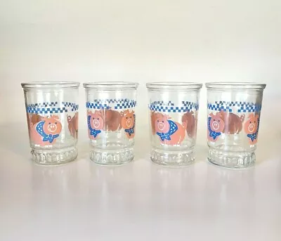 Set Of 4 Vtg Mid Century Bama Pig Jelly Jars Juice Glasses 4  EUC • $28.99