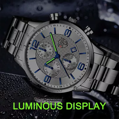 Mens Business Watches Luxury Stainless Steel Quartz Wristwatch  Leather Luminous • $9.08