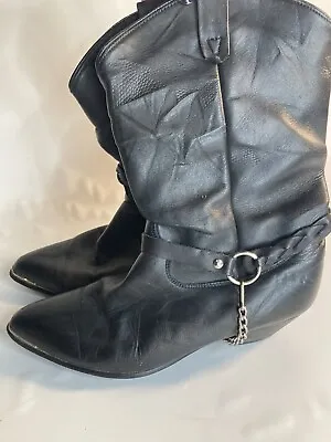 Oak Tree Womens Black Cowboy Leather Boots 7 • $39.99