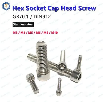 M3 M4 M5 M6 M8 M10 Stainless Steel Allen Hex Socket Bolts Cap Head Screws DIN912 • $14.15