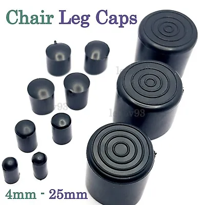 BLACK HEAVY DUTY RUBBER Chair Floor Protector Stool Table Feet Grip Tip End Caps • £2.90