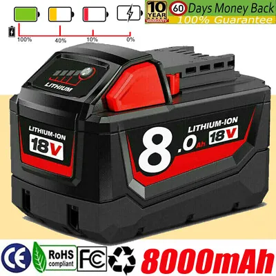 FOR Milwaukee 18Volt 48-11-1880 M18 LITHIUM HIGH OUTPUT XC 8.0 Battery M18B6 • £24.99