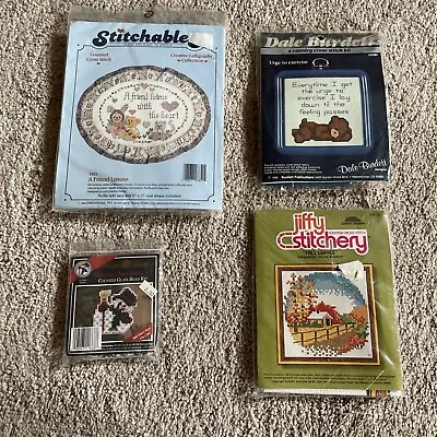 Lot Of 4 Vintage Craft Kits - 3 Counted Cross Stitch & 1 Glass Bead Kit NEW!! • $12.90