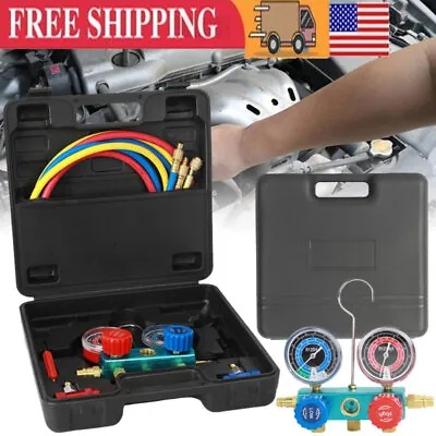 $75.93 • Buy Automotive AC Gauge Set With Hose Tank AC Adapters Adjustable Couplers Can Tap
