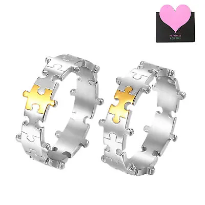 2pcs His Hers Stainless Steel Matching Puzzle Ring Couples Promise Wedding Band • $14.99