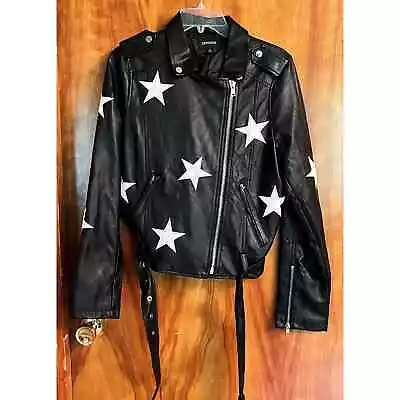 Zenana Faux Leather Star Moto Belted Jacket Black Size Small • $38