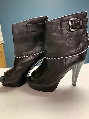 Boots HOT TOPIC Black Vegan Leather Peep-Toe Platform Stiletto Punk Size 6 • $35