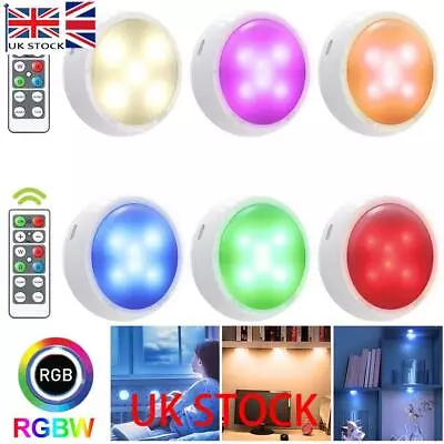 £8.99 • Buy RGB LED Puck Light Under Cabinet Kitchen Cupboard Closet Shelf Counter Lamp UK