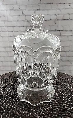 MCM MOON & STARS LE Smith 7.75  T. Lidded Canister Compote Footed Clear Glass • $24.95