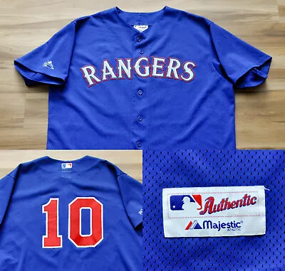 #10  Michael Young  Texas Rangers Majestic Jersey Sewn Blue MLB Men Large *FLAWS • $29.99