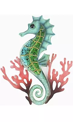 £9.99 • Buy Metal Seahorse Coral Garden Wall Decor Indoor Outdoor  Art Sculpture Glass