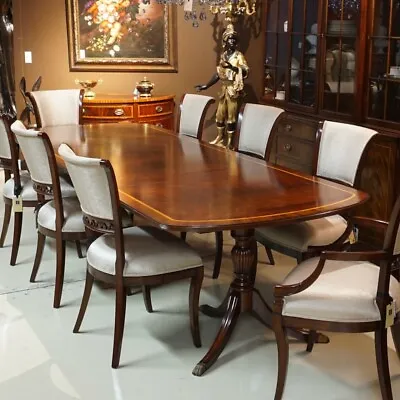 10' Duncan Phyfe Traditional Flame Mahogany 2 Pedestal Formal Dining Table • $4396