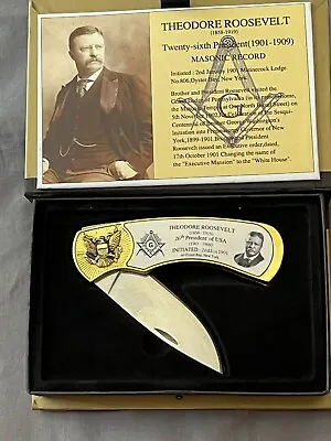 Free Mason Theodore Roosevelt Pocket Knife Square Compass President NEW! • $24.56