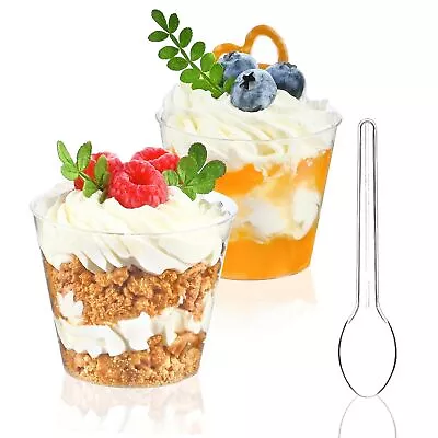50 Pack 5 Oz Mini Dessert Cups With Spoons Round Cake Cups Party Serving Cup... • $19.38