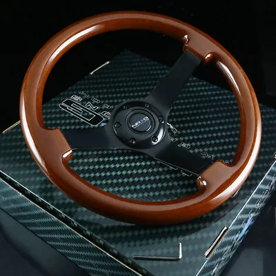 Nrg 350mm 3 Deep Dish 6-hole Classic Dark Brown Wood Steering Wheel Black Spokes • $180