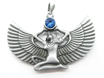 Egyptian Goddess Pendant Mediterranean Steampunk Winged With Blue Stone - Qty 1 • $5.24