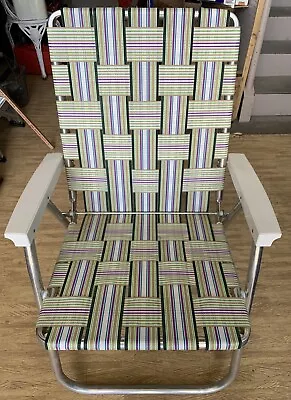 Vintage Aluminum Lawn Chair Webbed Green/Purple/Blue • $59.99