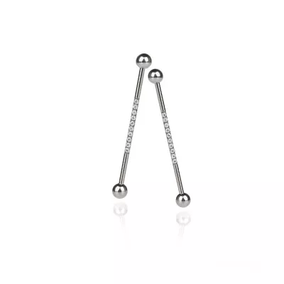 Surgical Steel Industrial Scaffold Long Barbell Zircon Earring Piercing 38mm • $7.88