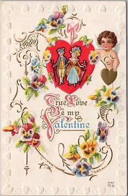 Vintage 1914 VALENTINE'S DAY Postcard Tiny Colonial Couple / Cupid - NASH #V-50 • $4.50