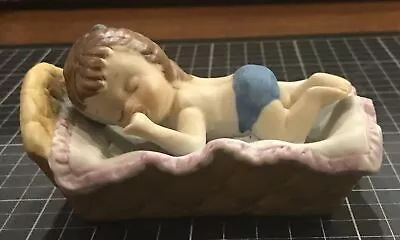 Vintage Sleeping Baby In Bassinet Ceramic Figurine Home Decor • $22.50