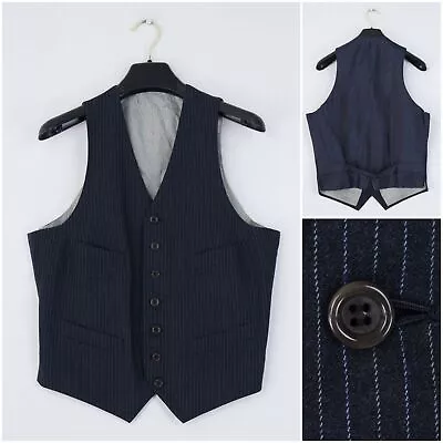 Mens Waistcoat Medium Size US 38 Vintage Blue Striped Formal Dress Vest • $39.99