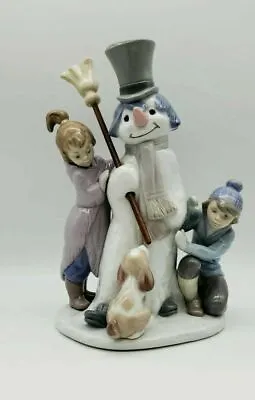 Vintage Retired Lladro 5713 Snowman Boy Girl & Dog In Snow Porcelain Figurine • $150