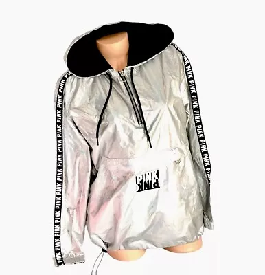 Victoria Secret Pink Metallic Track Anorak 1/4 Zip Jacket Hoodie XS/S NEW • $23.85