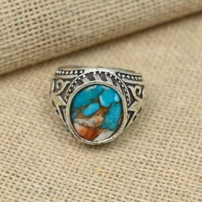 Oyster Turquoise Gemstone 925 Sterling Silver Men's Statement Ring All Size D45 • $17.99