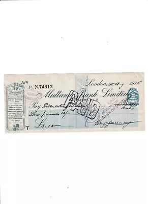 Midland  Bank  Cheque  1925  Lothbury • £3