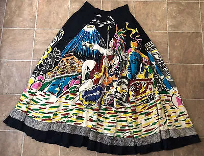 VTG MAYAN AZTEC PRINT CIRCLE SKIRT- Sequins Traditional Folk Art Print Size 4 • $45