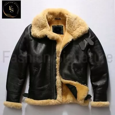 Men's RAF B3 Bomber Aviator Genuine Leather Jacket Sheep Skin Pilot Flying Coat • $235.81