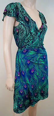 MATTHEW WILLIAMSON H&M Bright Colour Peacock Print Sleeveless Wrap Dress Sz;S • $18.50