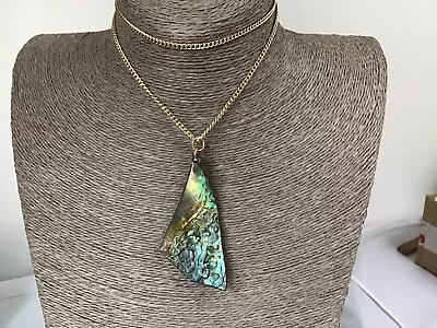 Large Raw Natural Abalone Shell Pendant Necklace • £5