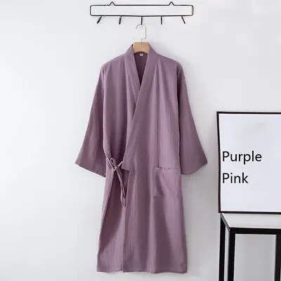 Japanese Women Cotton Yukata Pajamas Robe Gown Kimono Bathrobe Sleepwear Lace Up • £27.88