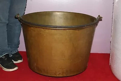 Huge 28  Antique 1800's American Brass Kettle Co. Cauldron Wrought Iron Handle • $475