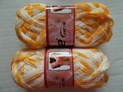 Ice Yarns Mirabella Mesh Ruffle Ribbon Yarn Yellow/white Lot Of 2 (33 Yds Ea) • $17.99