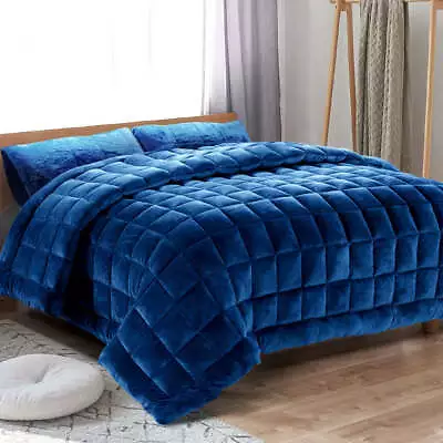 Giselle Bedding Faux Mink Quilt Super King Size Navy • $99.95