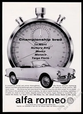 $37 • Buy 1962 Alfa Romeo Convertible Car And Stop Watch Photo Vintage Print Ad