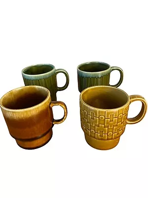 Vintage Retro 4 Drip Glaze  Mugs Made In Japan/China  Stackable Xmas Present • $38