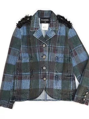 Chanel 13A Edinburgh Line Denim Jacket With Fringe Epaulette • $1425.83