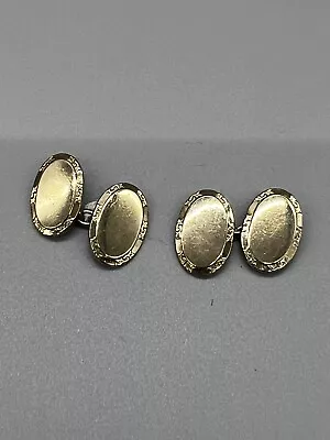 Art Deco Hallmarked 9ct Gold On Solid Silver Oval Decorated Cuff Links • £59.99