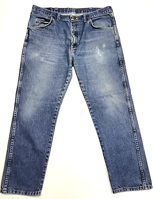 Vintage Wrangler Blue Denim Whiskered Distressed Jeans Men's 36x30 Made In USA • $15