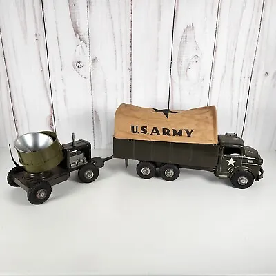 Vintage 1950s Marx Lumar Covered Army Transport Truck And Spotlight Trailer • $299.99