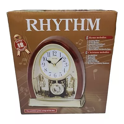 Rhythm  Joyful Crystal Bells  Musical Motion Clock Mantel Table Wood Grain • $99.99