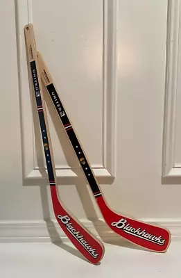 Chicago Blackhawks NHL Hockey United Airlines Two (2) Mini Hockey Sticks • $12.49