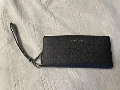 Michael Kors Jet Set Travel Large Continental Wallet Black Mk Signature Silver • $59.99