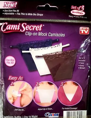 Cami Secret Set Of 3 Clip-on Mock Camisoles Navy Ivory Brown (As Seen On TV) • $8.99