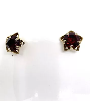 Ruby Red Crystal  Stud Earrings In Gold Tone Star  • $5